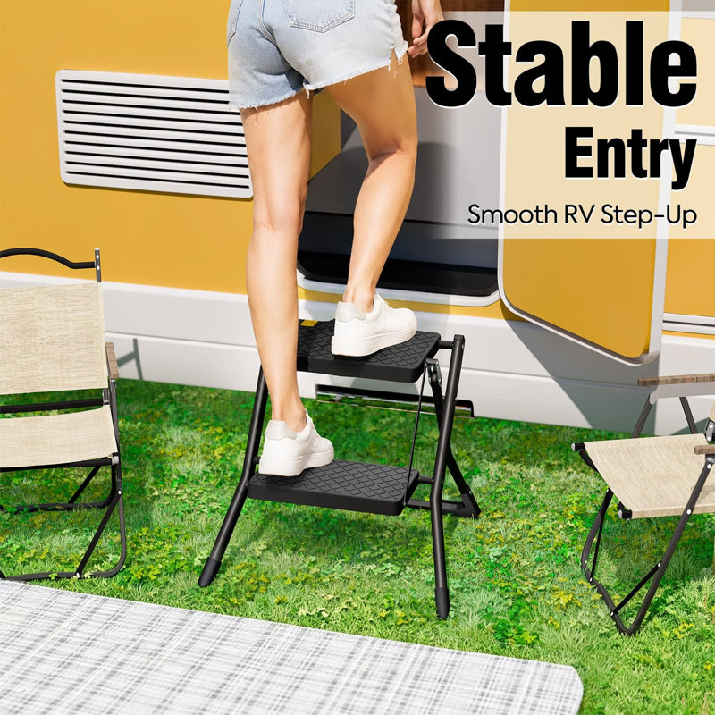 2 - Step Steel Lightweight Folding Step Stool, Black