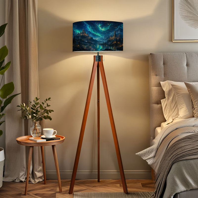  Lampe sur pied à trépied Fantasy Castle Landscape Under Starry Night Sky Aurora