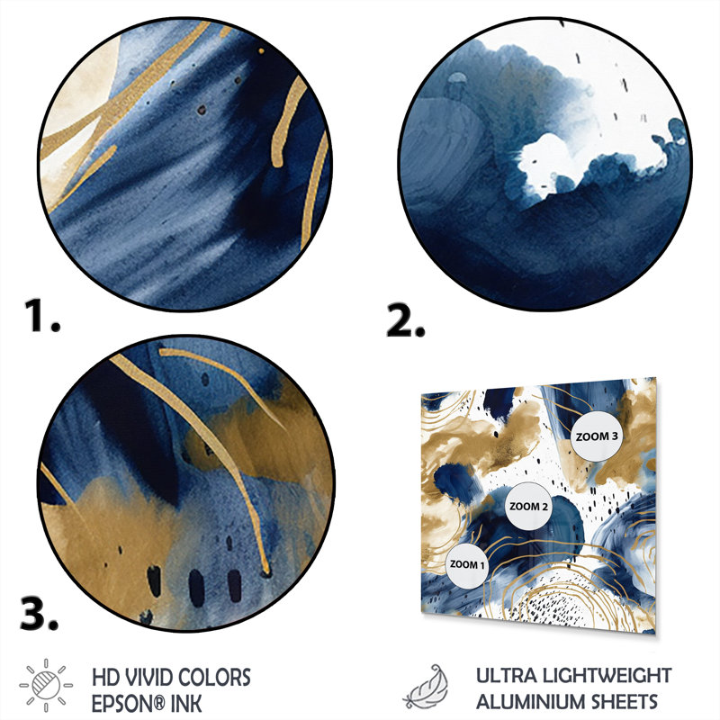 Abstract Pattern With Blue & Golden Textures II - Abstract Print on Metal, 16" H x 16" W x 1" D