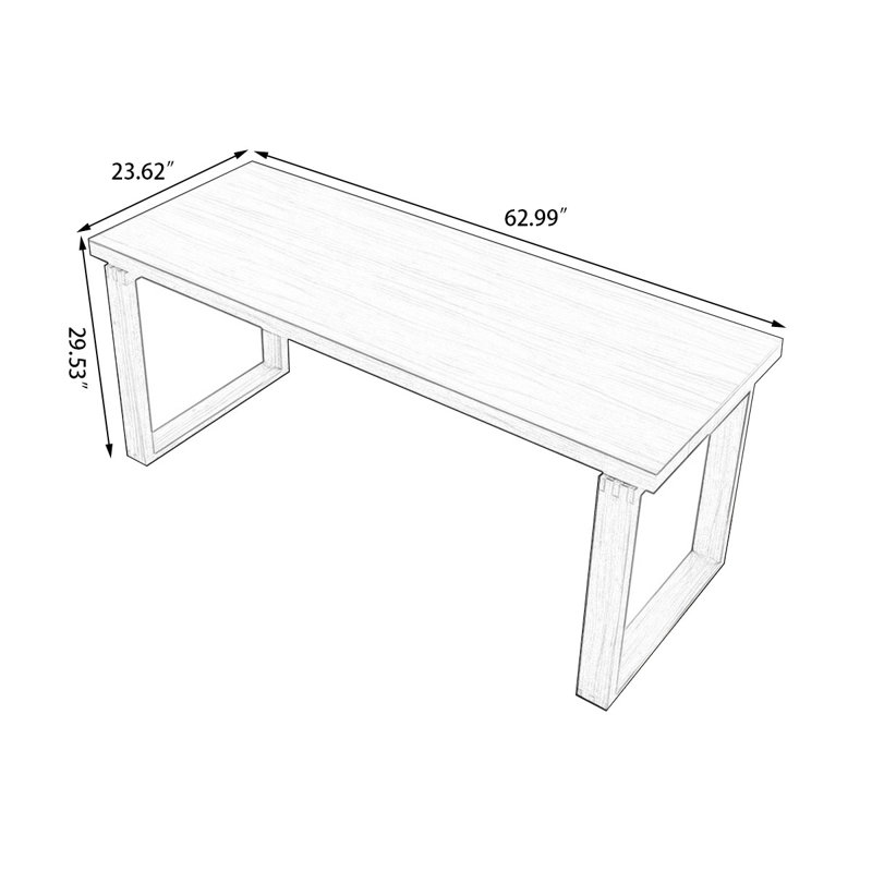 Bureau rectangulaire brun en bois massif, H 29,53 po x l 62,99 po x P 23,62 po