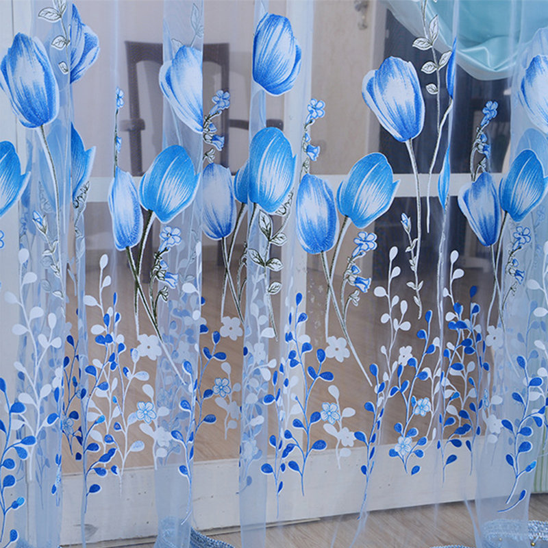Tulip Sheer Curtains Light Filtering Rod Pocket Window Curtain Set, 100x200CM, 2 Panels, Blue, 2