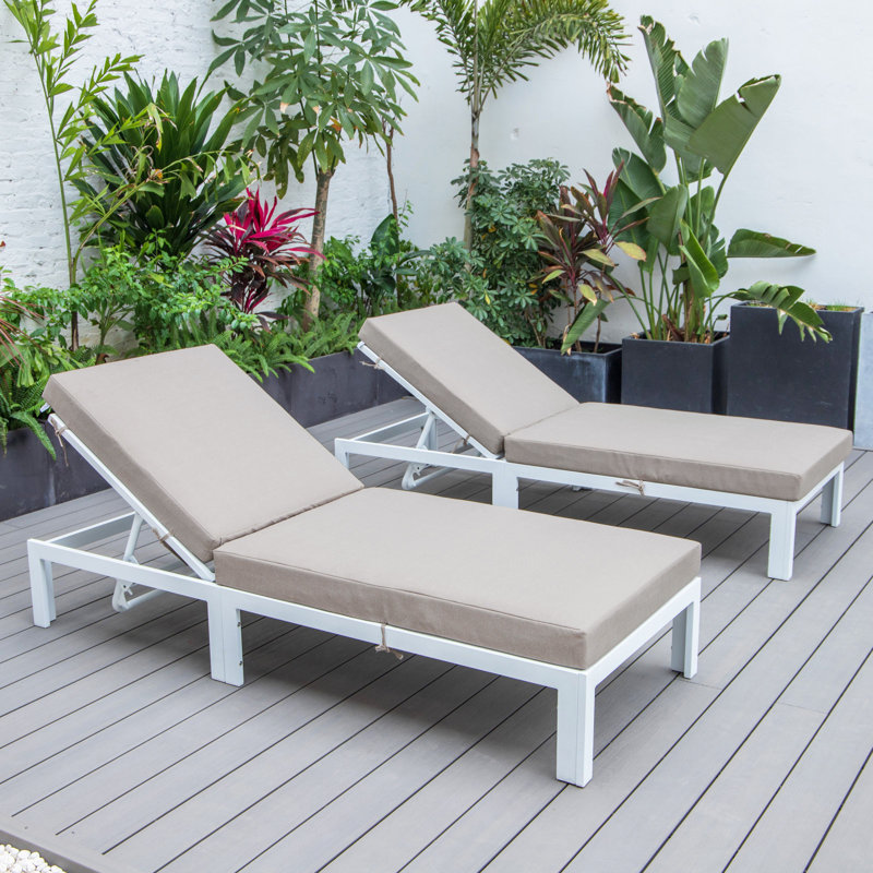 Chelsea Outdoor Metal Chaise Lounge , Cushion Included, Beige