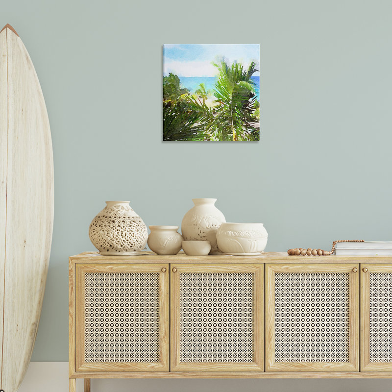 «Palm Leaves over Beach» par Nola James, H 24 po x l 24 po