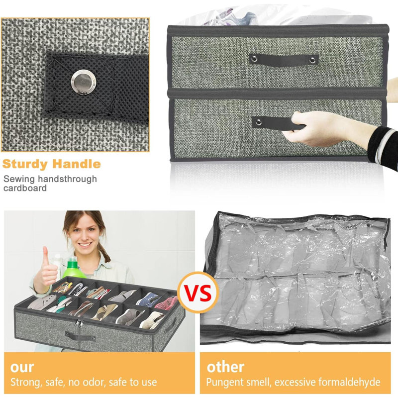 Linen-Like Grey Under Bed Shoe Storage Organizer Set