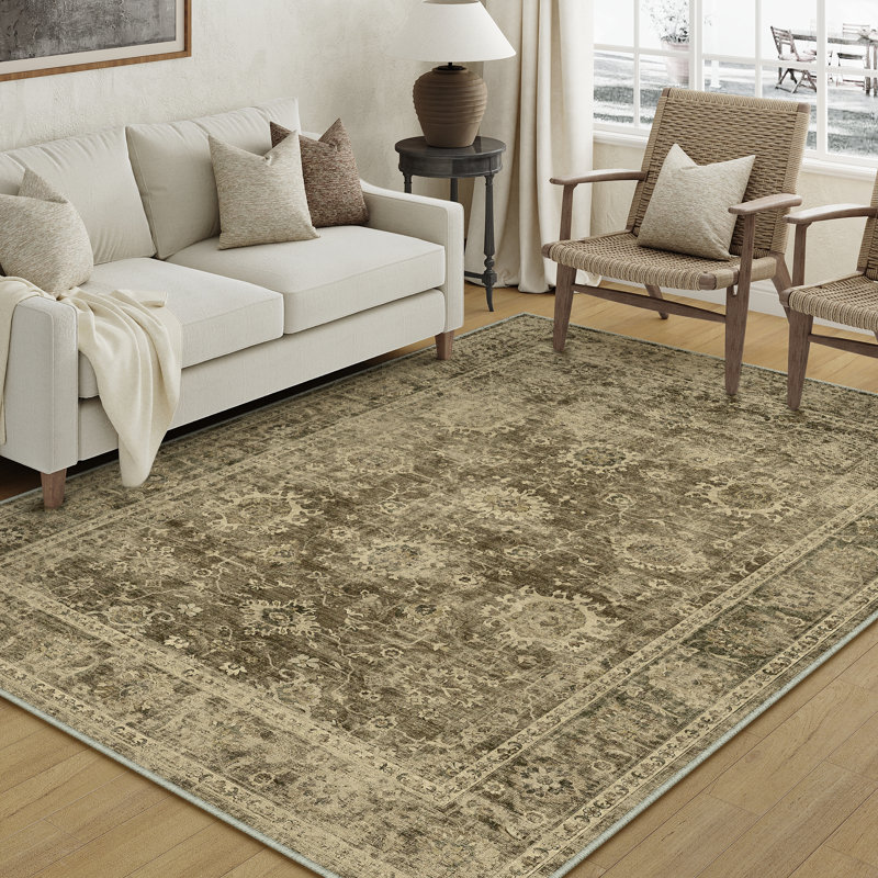 Tapis oriental lavable à la machine Romola pour salon avec envers antidérapant, Rectangle 6 pi x 9 pi