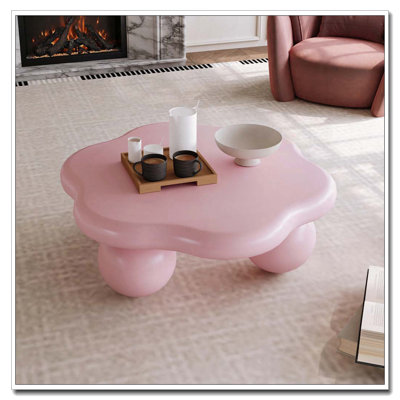 Table basse 35 "en forme de nuage, table basse minimaliste moderne en forme de pétale avec pieds sphériques