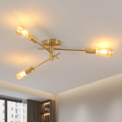 Gold 54cm Vintage Industrial Sputnik 3-Light Flush Ceiling Light