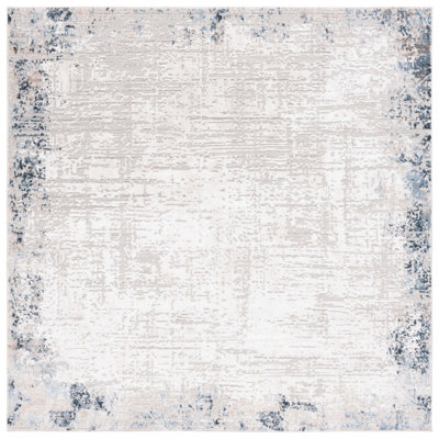 Tapis taupe / bleu en polyester tissé à la machine Kalossi
