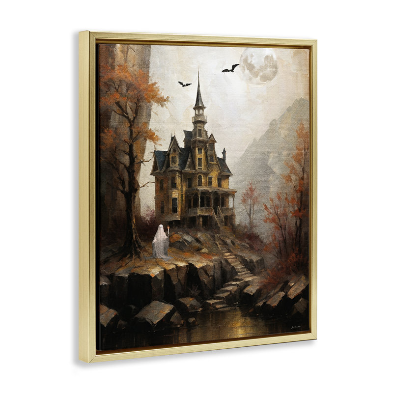 «Haunted Castle with Ghost», art mural encadré sur toile flottante, design par Jo Moulton, H 31 po x l 25 po