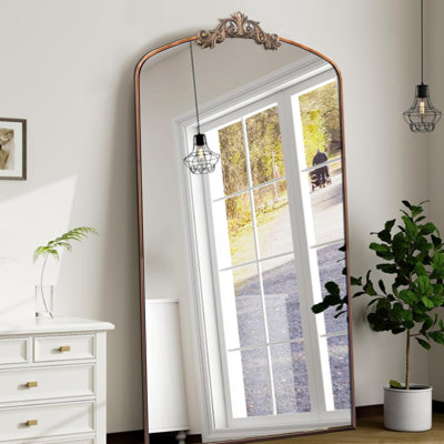 Miroir de chambre rétro arqué orné de 36 po x 66 po - structure en métal, argent antique pour le salon, vestibule luxueux encadré artistique arqué, chambre à coucher, expression du couloir