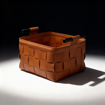 Premium Leather Storage Basket With Metal Handles For Cosmetics, Snacks, Remote Controls And Desktop Organization