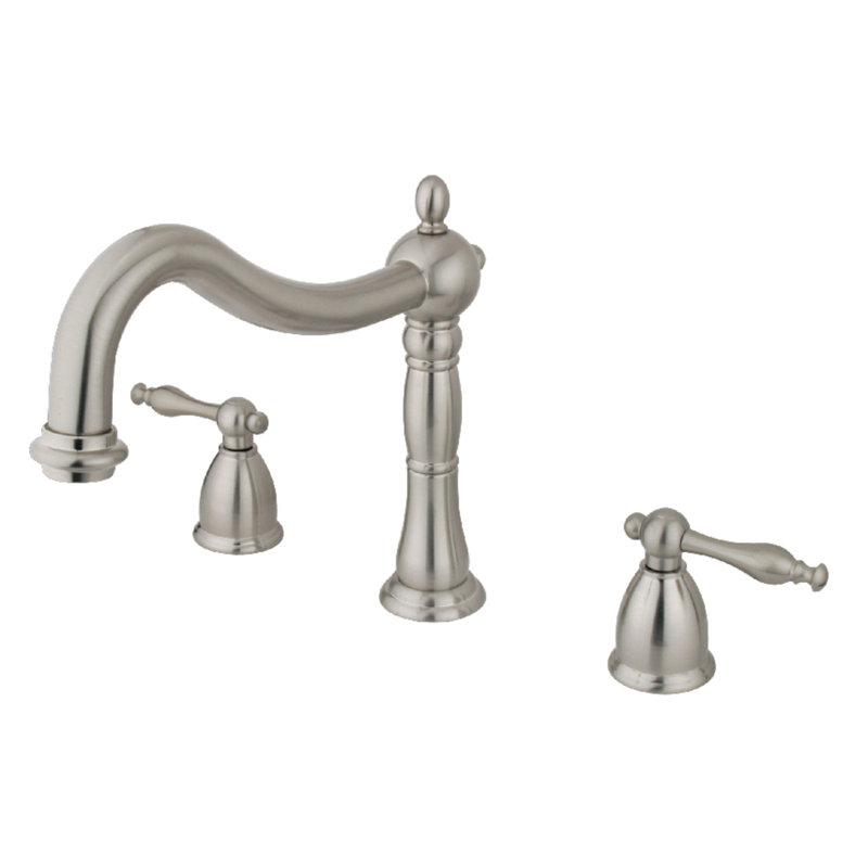 Kingston Brass Naples Two-Handle 3-Hole Deck Mount Roman Tub Faucet, Brushed Nickel