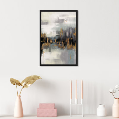 " Gold Peaks Landscape, Abstract Mountains Modern Grey "