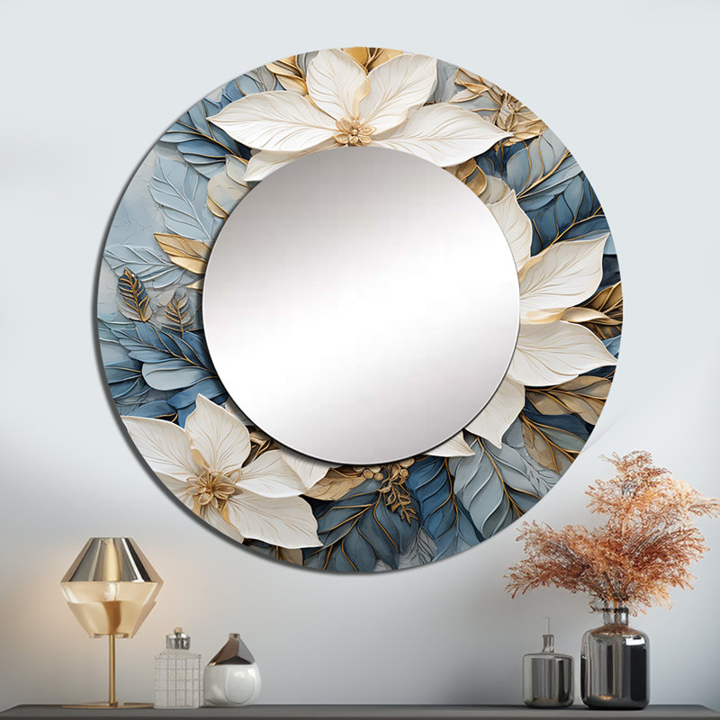 Poinsettias Crafted Delights I - grand miroir Poinsettias, décor de miroir mural rond beige, impression sur métal