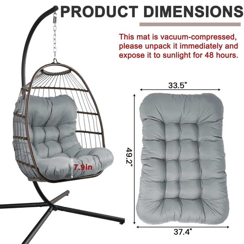 Egg Chair Cushion Replacement, 7.8in Thick Outdoor Hanging Chair Cushion, Waterproof Hammock Swing Cushion , Light Gray