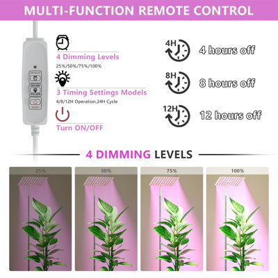 48W Grow Lights For Indoor Plants With Stand, Full Spectrum LED Plant Light For Indoor Plants,12-59 Inches Height Adjustable Growing Lamp With Auto On/Off Timer 4H/8H/12H, 4 Dimmable Brightness