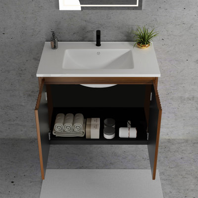 30inch Folding Wall Cabinet With Creamic Sink– Patented 1-Minute Install, Space-Saving & Easy Assemble,Modern style