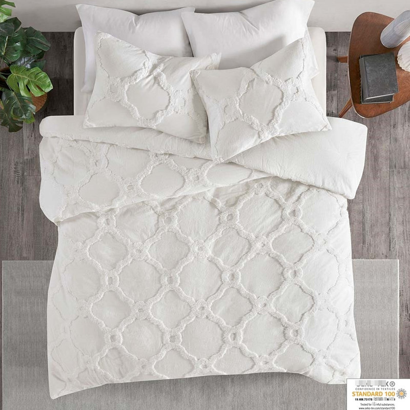 Housse de couette de luxe géométrique en chenille 100% coton, double / grand, respirante - avec motif, -