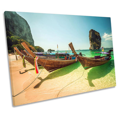 Thailand Beach Krabi Boats Framed - Wrapped Canvas Print