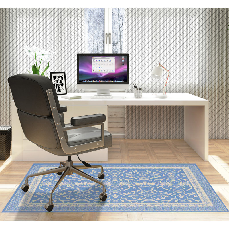 Tapis de chaise rectangulaire à poils courts Rao, L 36 po x L 60 po, Pervenche