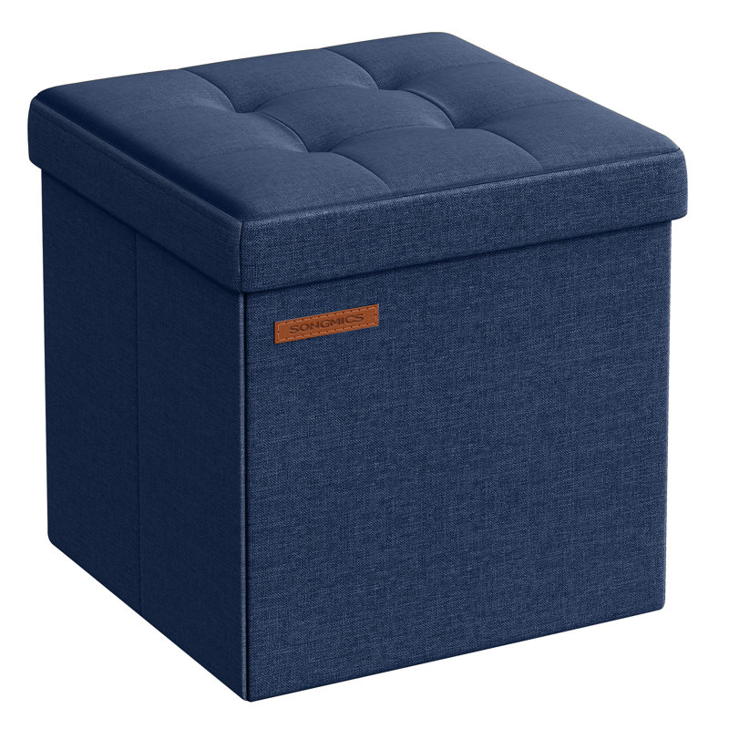 30cm Wide Tufted Rectangle Solid Colour Standard Ottoman with Storage, Midnight Blue