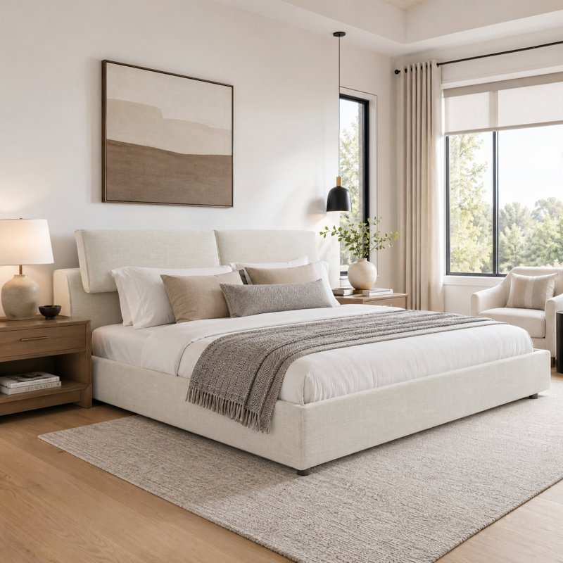 Amaryn Adjustable Pillow-Back Upholstered Platform Bed, King