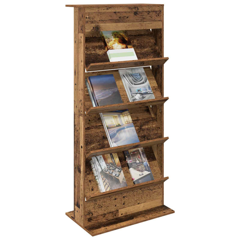 Wood Free Standing Magazine Rack, Old Wood