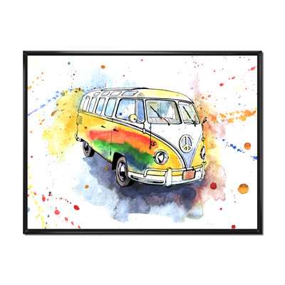 «Retro Grungy Hippy Bus», peinture sur toile