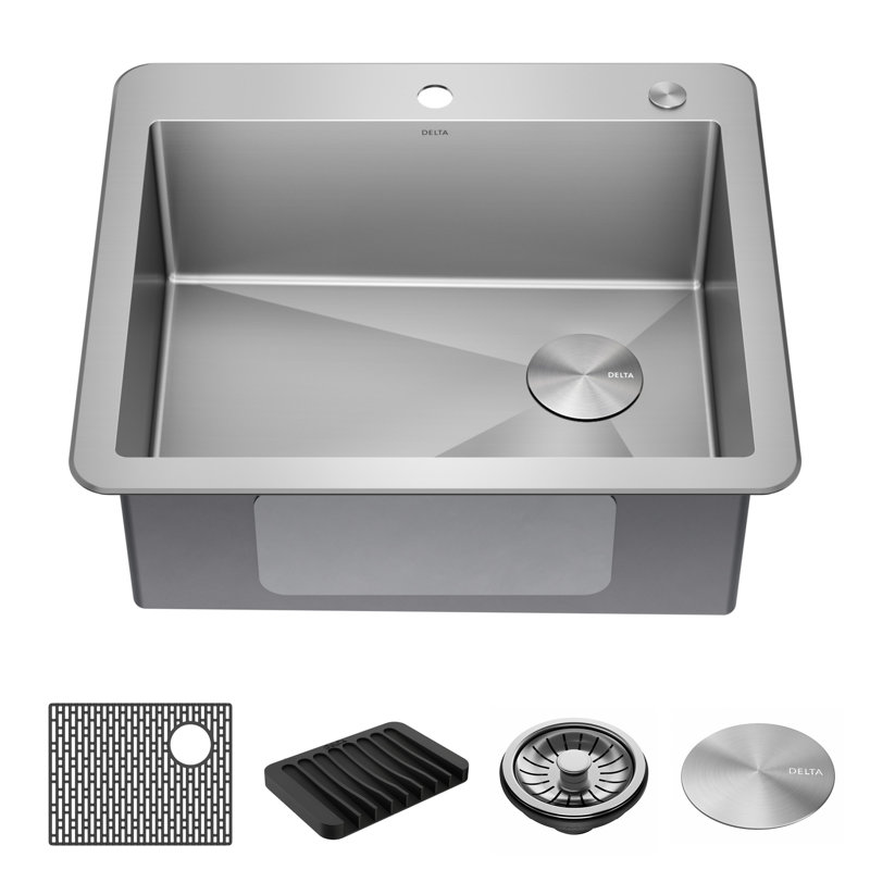Delta Marca™ Drop-In Undermount Stainless Steel Single Bowl Kitchen Sink with Accessories, 25" L x 22" W