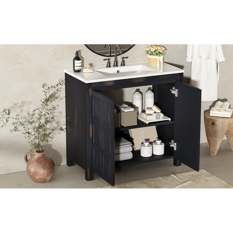 Organisateur de meuble-lavabo 36 po avec lavabo en céramique, ensemble de rangement pour salle de bain