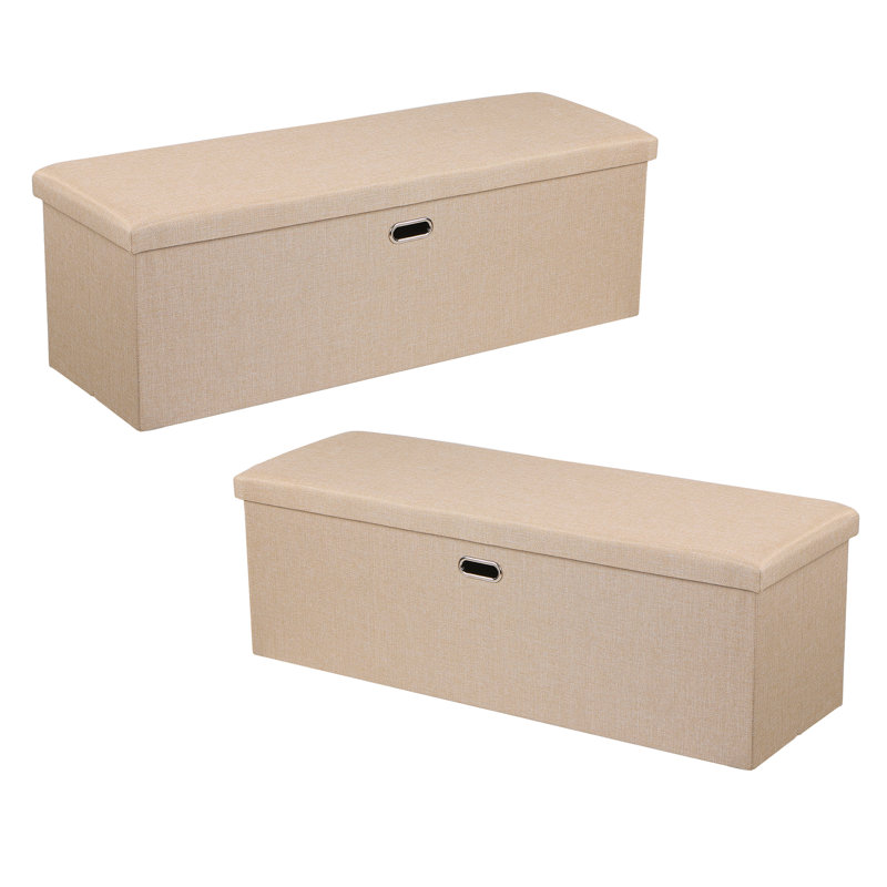 Set Of 2 Foldable Storage Ottomans, Upholstered Linen-Look Footrest Bench With Hidden Storage, Collapsible Ottoman Stool For Living Room Bedroom Entryway