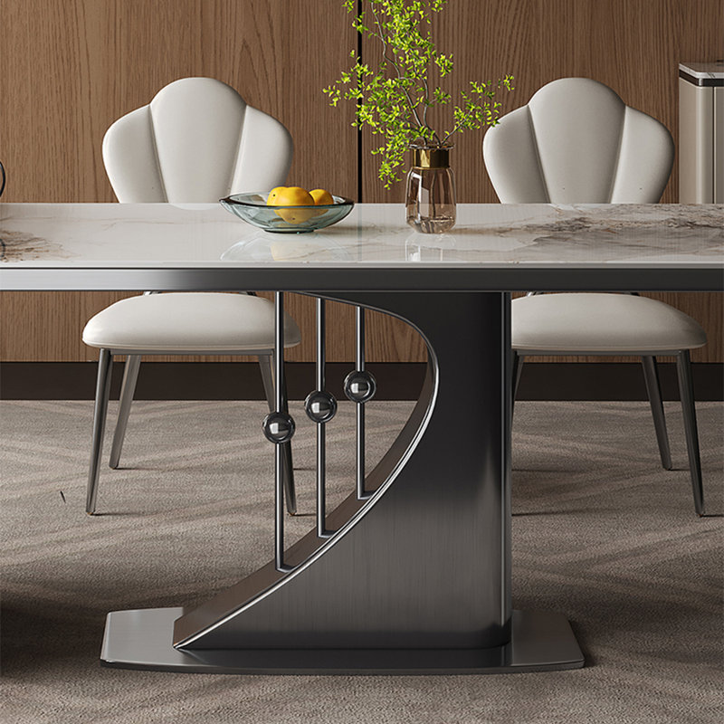 Table de salle à manger haut de gamme en fritté, H 29,53 po x L 70,87 po x l 35,43 po, Blanc