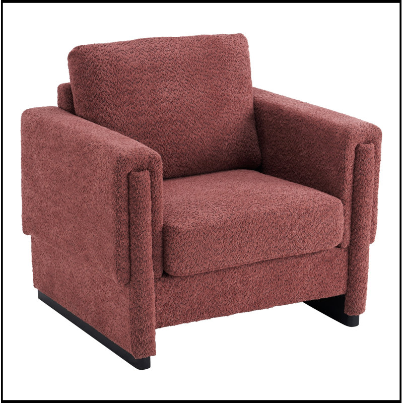 Fauteuil d'appoint rembourré avec accoudoirs en bois et coussin épais, Red