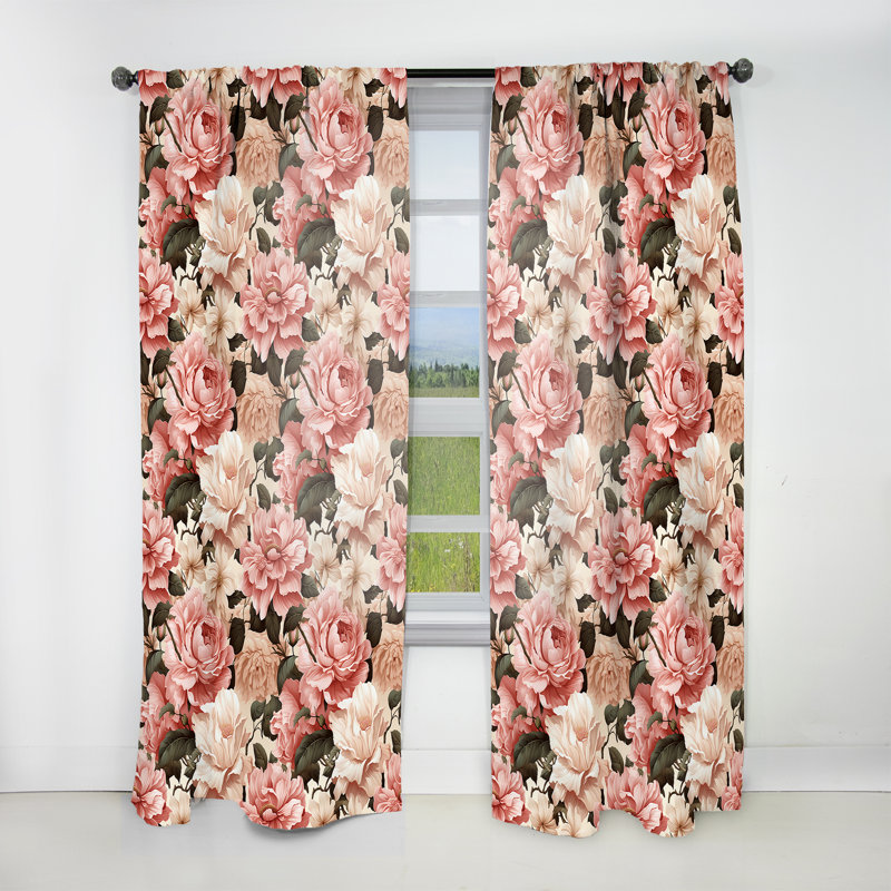Fallowfield Antique Pink Flower Garden Beauty III - Bohemian Curtain - Velvet Room Darkening - 1 panel, 52" W x 120" L