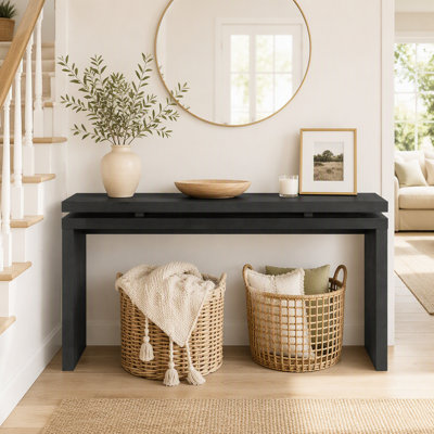 Farmhouse Console Table - Retro Wooden Entryway Table with Double Board Suspension Design, Solid Wood & MDF, Sofa Table for Living Room