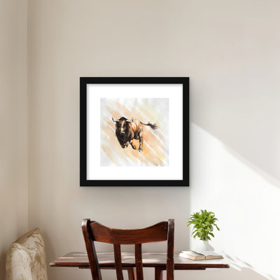 Bull Running Watercolor - Framed Matted Print for Home Decor