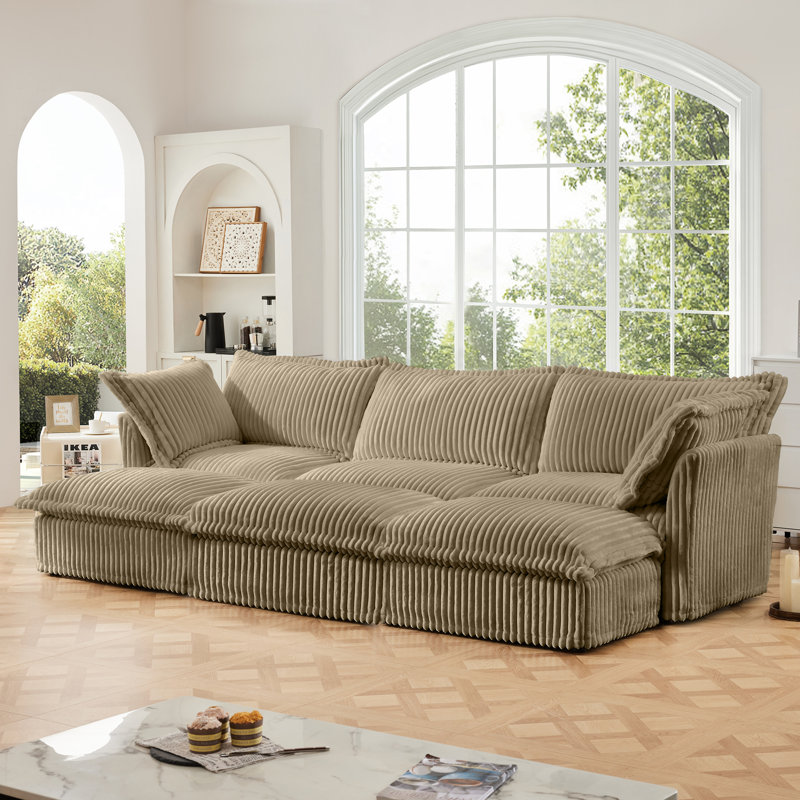 Canapé modulaire à 3 places avec 3 repose-pieds Kaiser, Velours côtelé chameau