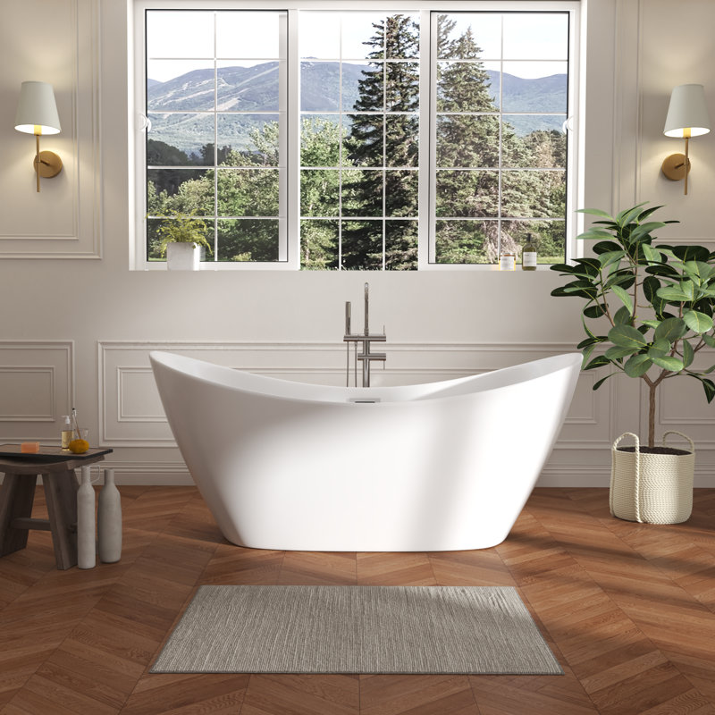Baignoire de trempage autoportante en acrylique 59 po, blanc brillant