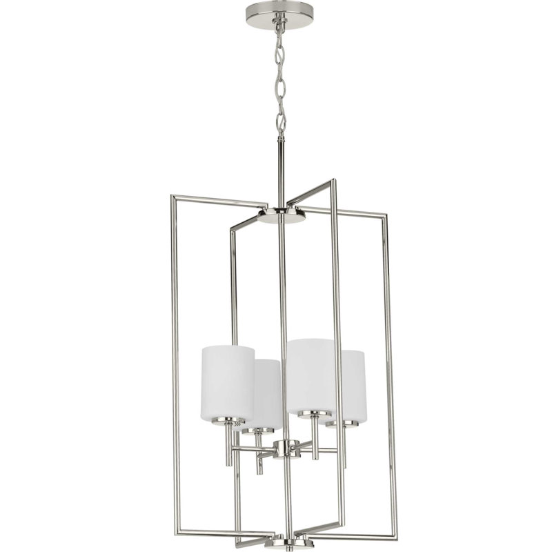 Lustre rectangulaire à 4 lumières Steelville, Nickel poli