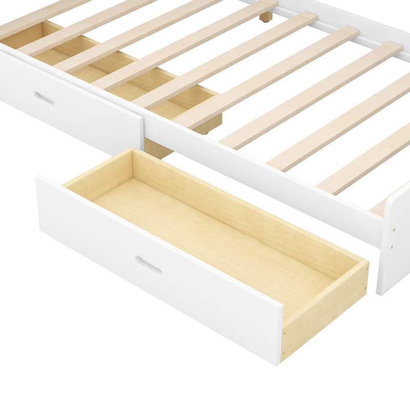 Lit plateforme simple avec rangement pour tête de lit, 2 tiroirs, tablettes en bois blanc - Élément de chambre à coucher, tête de lit avec rangement