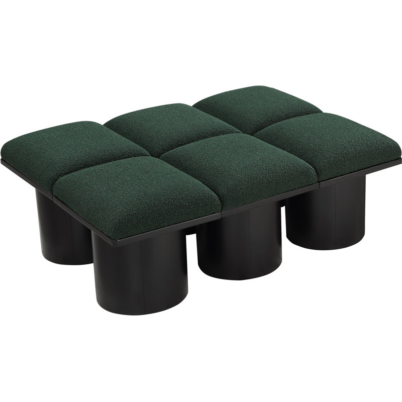 Banc rembourré Horatia, Tissu bouclé vert, H 17,5 po x l 46,5 po x P 36 po, Noir, noir, noir, noir