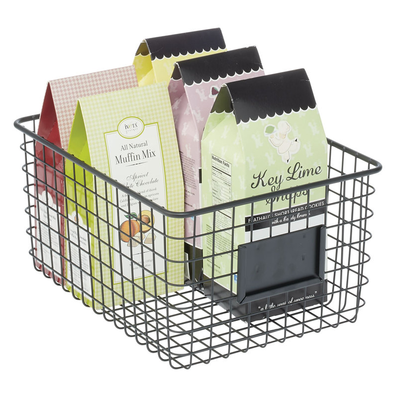 Metal Pantry Basket with Label Plate for Kitchen Organization and Storage - Set of 2 - Matte Black