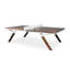 Table de ping-pong brune et blanche en bois massif et fer