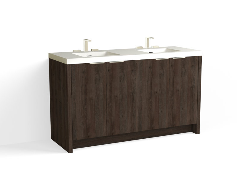Mesa 60" W Freestanding Double Bathroom Vanity , White Matte, Charred/Matte Black, 8" Widespread