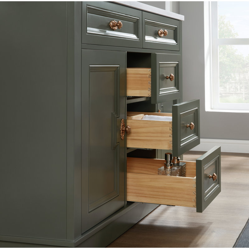 48" Solid Wood Sink Vanity  With 1' Artificial Stone Top, Pewter Green, Rose Gold