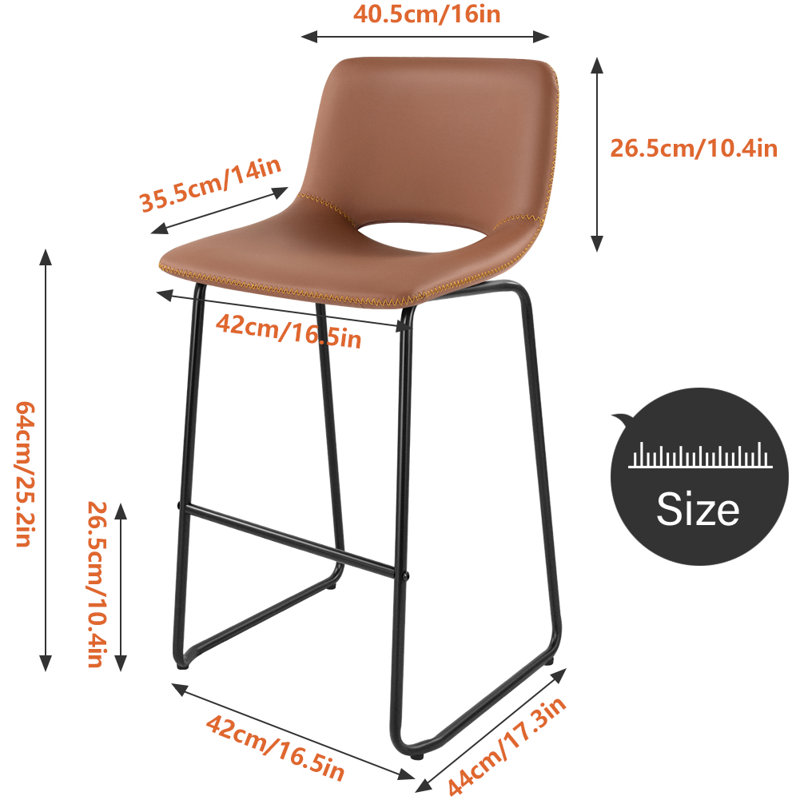 Tabouret Saraye, Orange, Tabouret de comptoir (hauteur de l'assise : 25,2 p