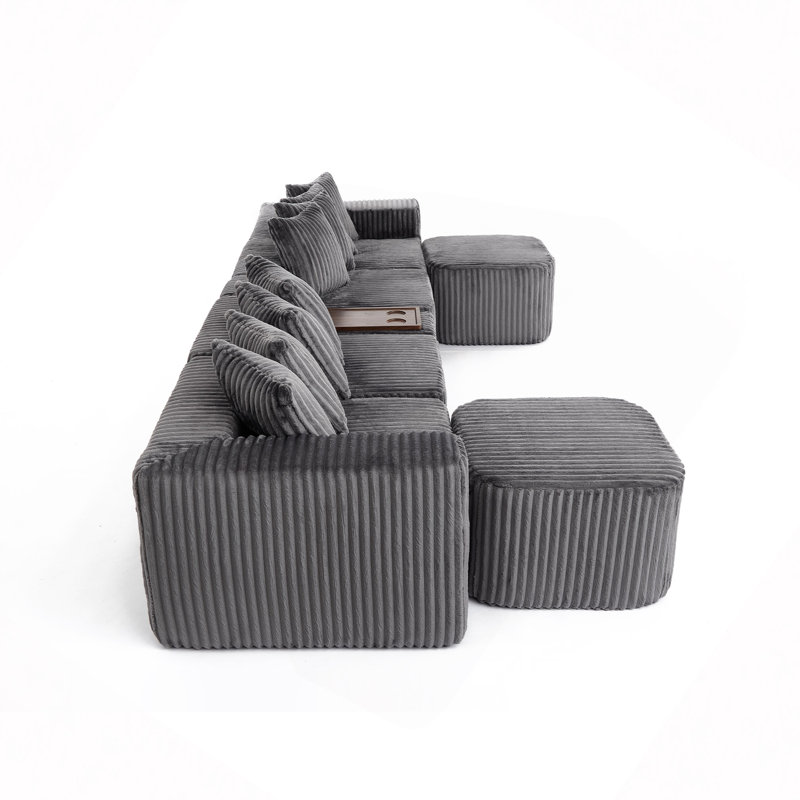 Canapé de 350 cm (137,5 po), chargement USB et sans fil, table basse avec porte-gobelet, canapé surdimensionné et déporté, repose-pieds amovible