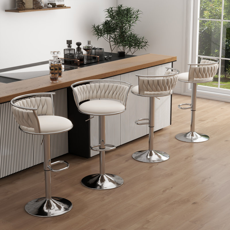 Ginko Modern Adjustable Bar Stools, Swivel Counter Stools with Upholstered Seat, Backrest, Footrest and Metal Frame for Kitchen and Home Bar （Set of 4）