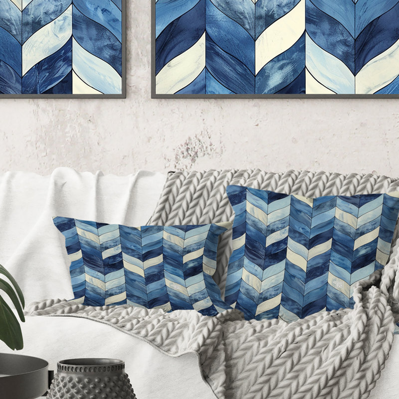 Coussin décoratif à chevrons bleu marine Midcentury, H 16 po x l 16 po
