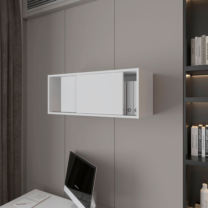 Armoire flottante avec porte coulissante Anegam, blanc, Blanc